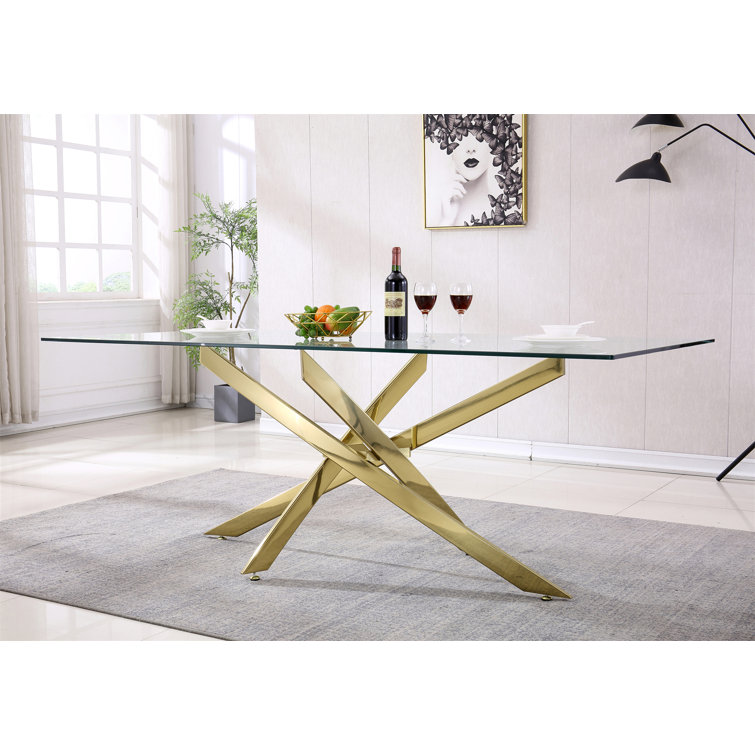 Mercer41 Glass Top Metal Base Dining Table Wayfair
